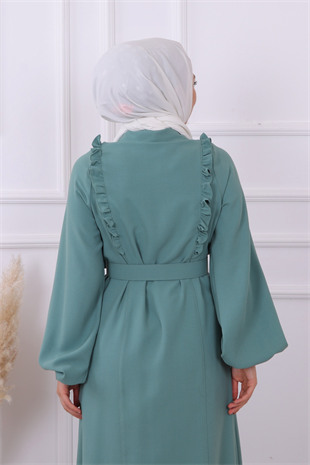 Bronşlu Elbise Yeşil