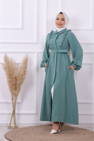 Bronşlu Elbise Yeşil