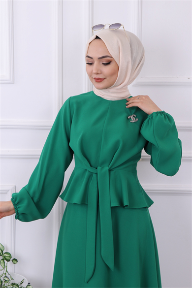 Broş Detaylı Takım Yeşil
