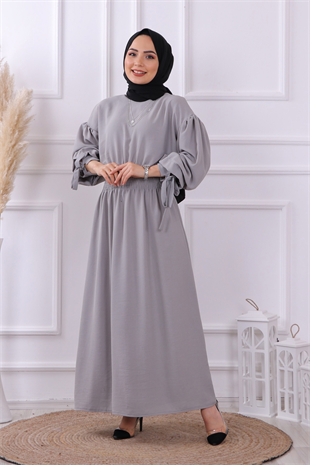 Bry Beli Lastikli Elbise Gri