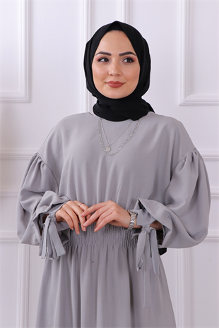 Bry Beli Lastikli Elbise Gri