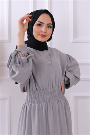 Bry Beli Lastikli Elbise Gri
