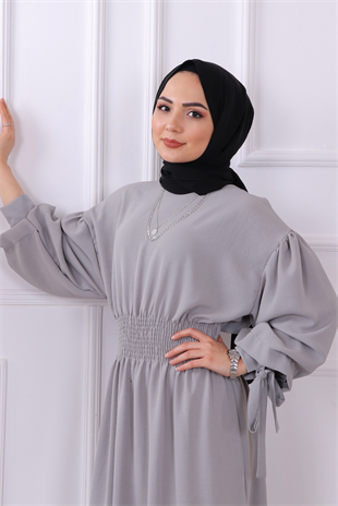 Bry Beli Lastikli Elbise Gri