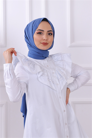 Bry Yakası Dantelli Tunik- Beyaz