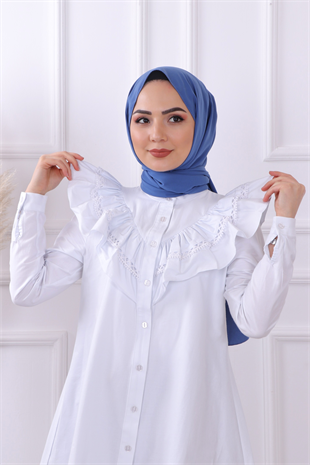 Bry Yakası Dantelli Tunik- Beyaz