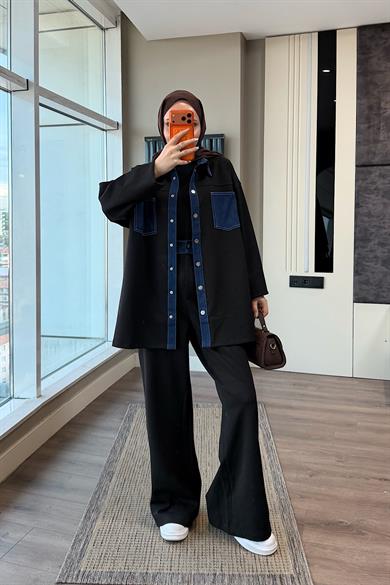 Denim Detaylı Oysho Takım SiyahDubaiShowroomTAKIM06053