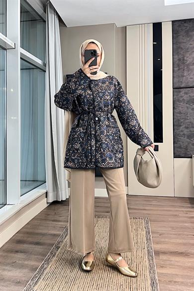 Desenli Kimono Lacivert 