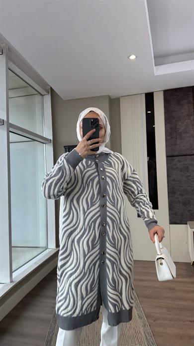 Zebra Desen Yumoş Hırka Gri