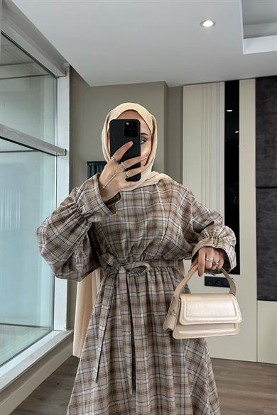 Ekose Desen Elbise Vizon