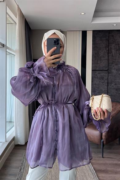 Organze Gül Detaylı Tunik Lila