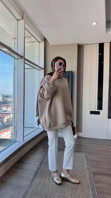 Üç İplik Kumaş Sweat Bej