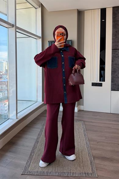 Denim Detaylı Oysho Takım Bordo