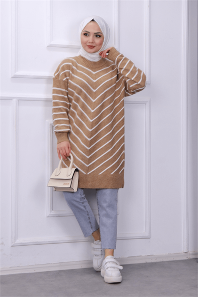 Camel Beyaz Çizgili Tunik