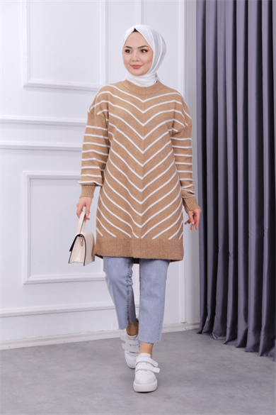 Camel Beyaz Çizgili Tunik
