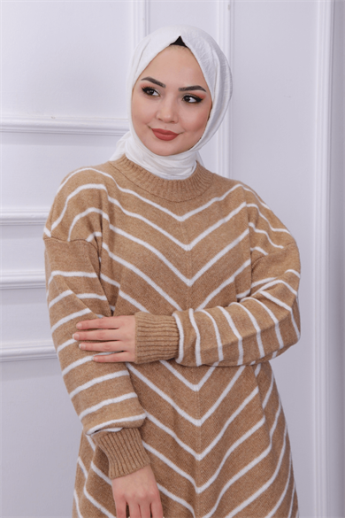 Camel Beyaz Çizgili Tunik