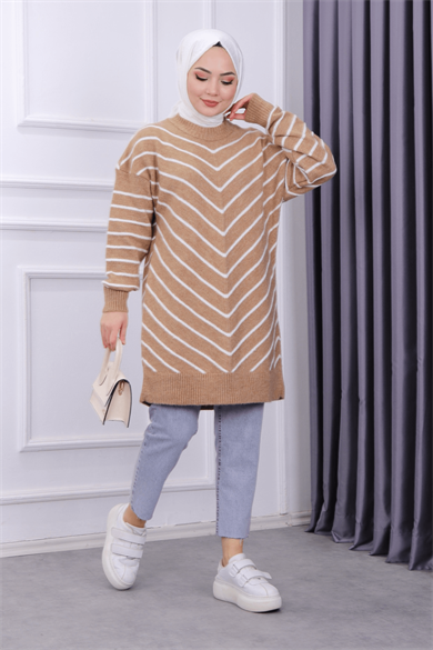 Camel Beyaz Çizgili Tunik