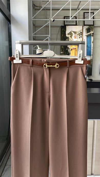 Kemerli Bol Paça Pantolon Vizon