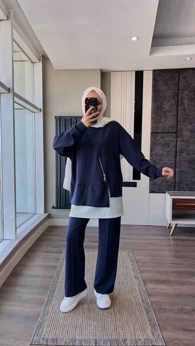 Altı Fermuar Detaylı Modal Takım Lacivert 