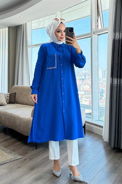 Cebi Taş Detaylı Tunik Saks Mavisi 