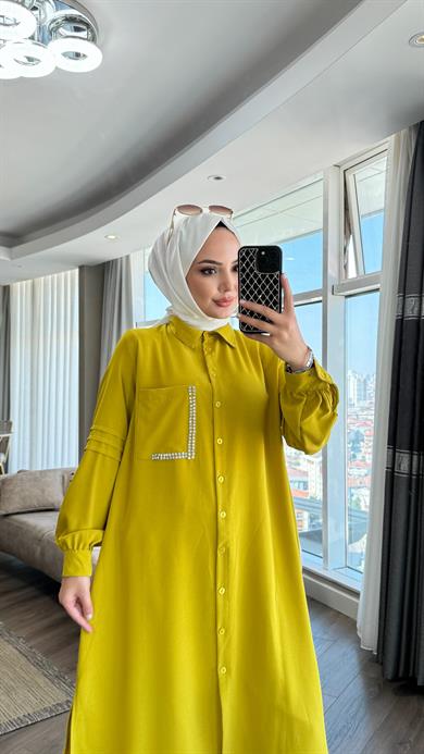 Cebi Taş Detaylı Tunik Yağ Yeşili