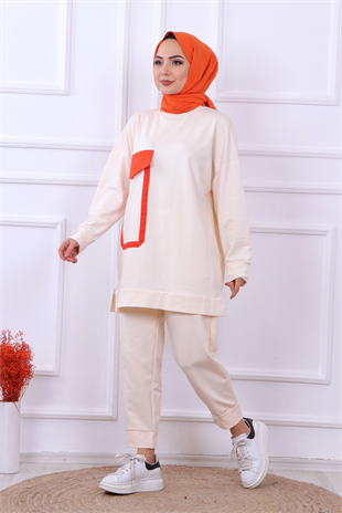 Cep Detaylı Sweat Krem