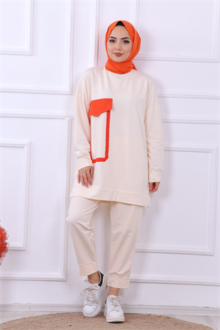 Cep Detaylı Sweat Krem