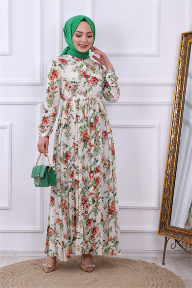 Çiçek  Desen Viskon Elbise