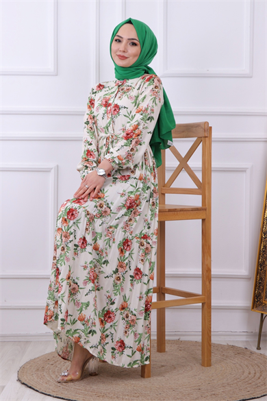 Çiçek  Desen Viskon Elbise
