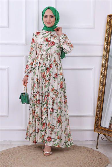 Çiçek  Desen Viskon Elbise