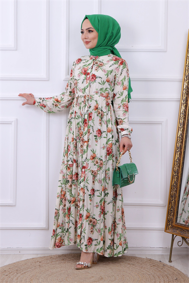 Çiçek  Desen Viskon Elbise