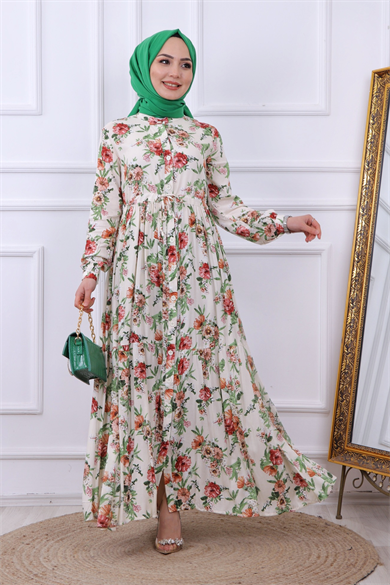 Çiçek  Desen Viskon Elbise