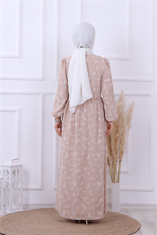 Çiçek Desenli Elbise Krem