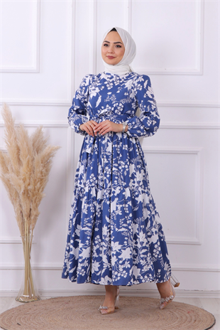 Çiçekli Elbise Lacivert