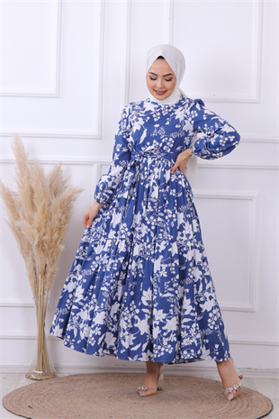 Çiçekli Elbise Lacivert