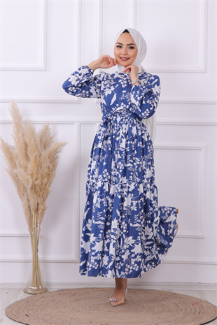 Çiçekli Elbise Lacivert