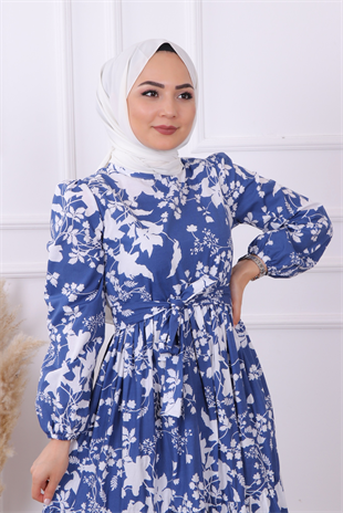 Çiçekli Elbise Lacivert