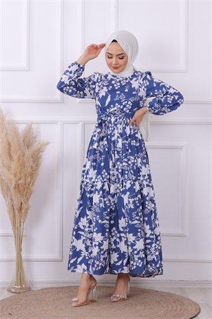 Çiçekli Elbise Lacivert