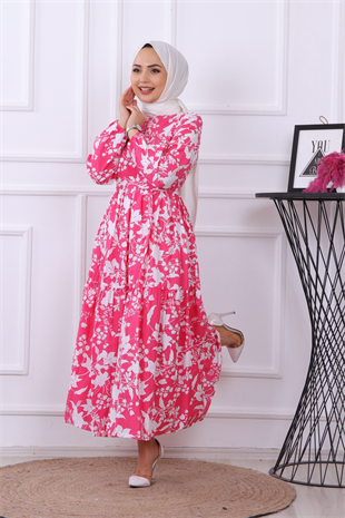 Çiçekli Elbise Pembe