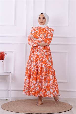 Çiçekli Elbise Turuncu