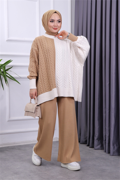 Çift Renk Tunik Camel-Krem