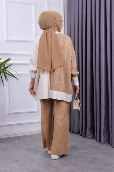 Çift Renk Tunik Camel-Krem