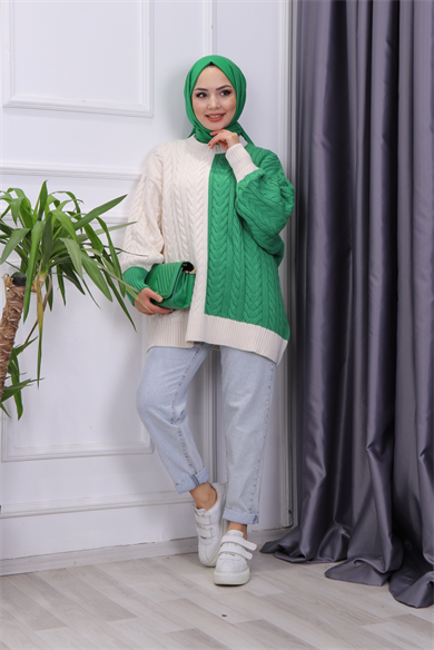 Çift Renk Tunik Yeşil-Krem