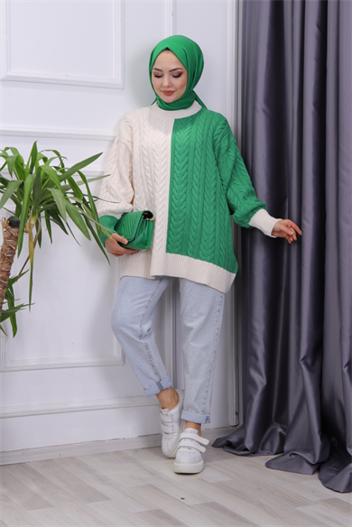 Çift Renk Tunik Yeşil-Krem