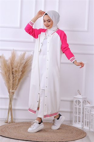 Çıt Çıt Model Ekru Kolları Fuşya Hırka