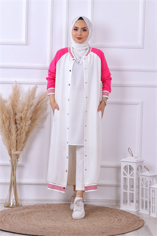 Çıt Çıt Model Ekru Kolları Fuşya Hırka
