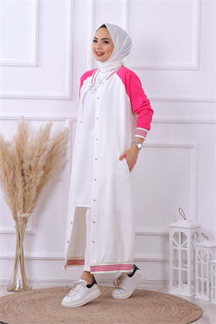 Çıt Çıt Model Ekru Kolları Fuşya Hırka