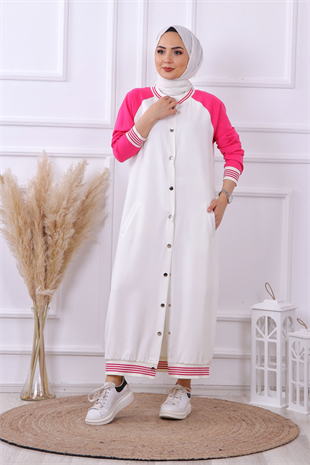 Çıt Çıt Model Ekru Kolları Fuşya Hırka