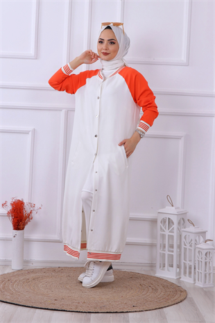 Çıt Çıt Model Ekru Kolları Turuncu Hırka