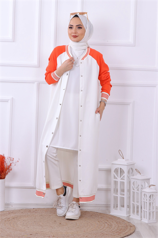 Çıt Çıt Model Ekru Kolları Turuncu Hırka