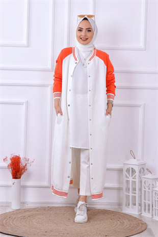 Çıt Çıt Model Ekru Kolları Turuncu Hırka